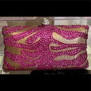 Swarovski Crystal Pink Zebra Print Clutch